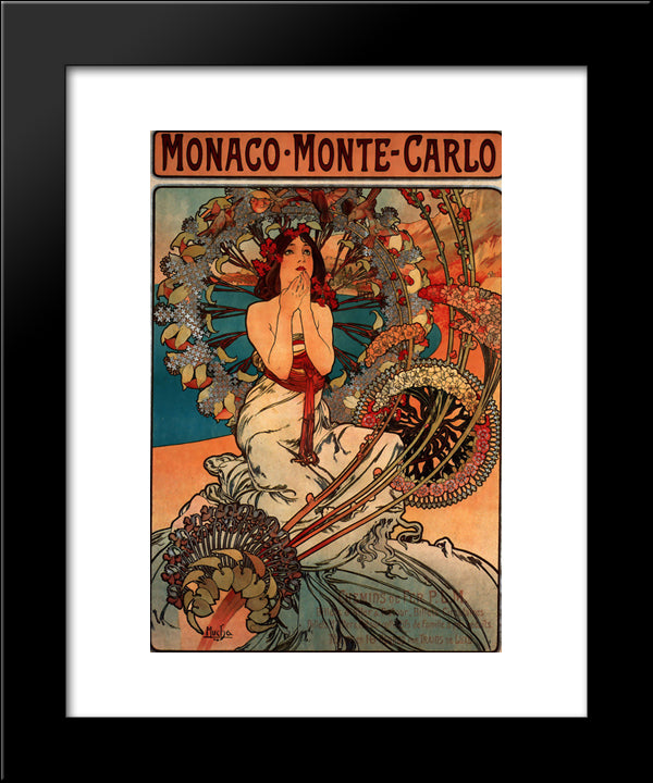 Monaco Monte Carlo 20x24 Black Modern Wood Framed Art Print Poster by Mucha, Alphonse