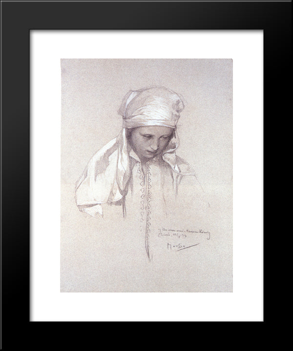 Portrait Of A Girl 20x24 Black Modern Wood Framed Art Print Poster by Mucha, Alphonse