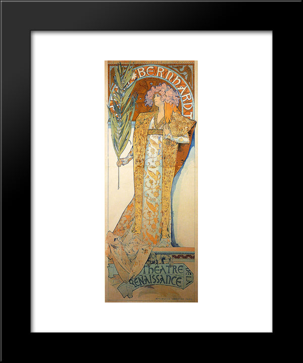 Poster For Victorien Sardou`S Gismonda Starring Sarah Bernhardt At The Theatre De La Renaissance In Paris 20x24 Black Modern Wood Framed Art Print Poster by Mucha, Alphonse