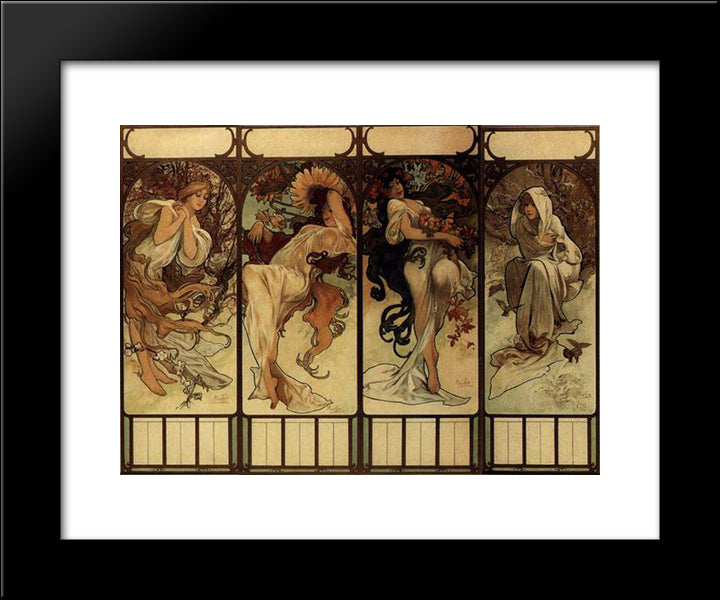 Season 20x24 Black Modern Wood Framed Art Print Poster by Mucha, Alphonse