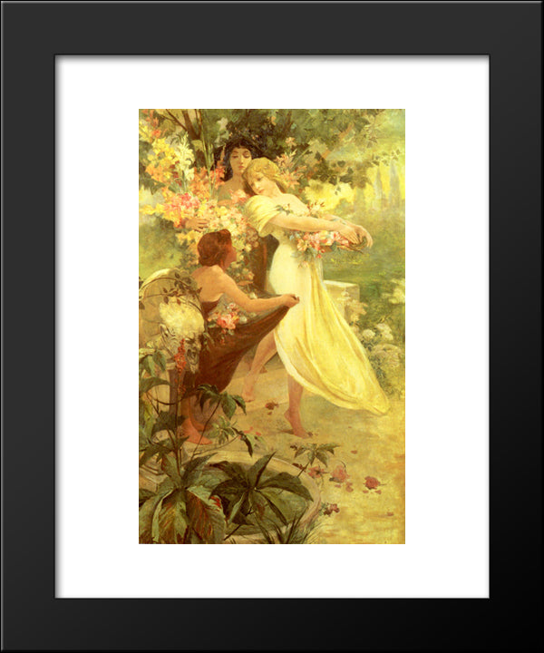Spirit Of Spring 20x24 Black Modern Wood Framed Art Print Poster by Mucha, Alphonse