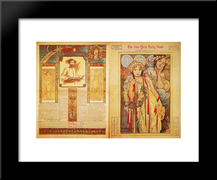 The New York Daily News 20x24 Black Modern Wood Framed Art Print Poster by Mucha, Alphonse
