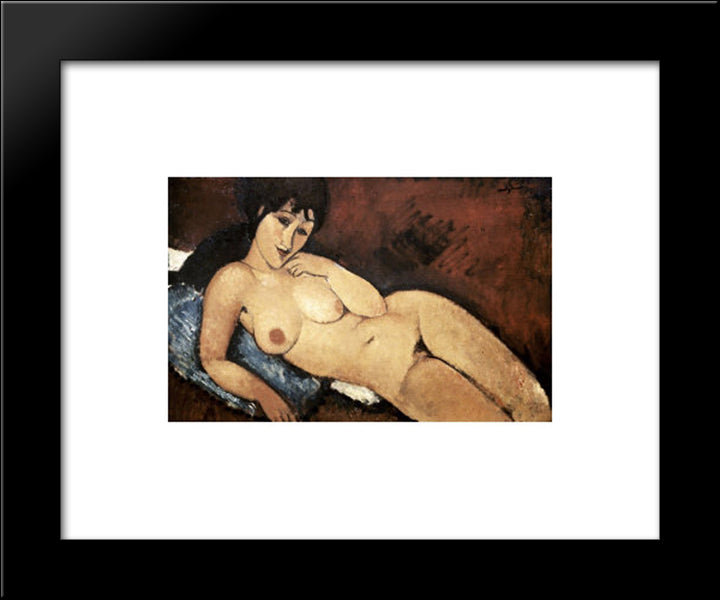 Nude On A Blue Cushion 20x24 Black Modern Wood Framed Art Print Poster by Modigliani, Amedeo