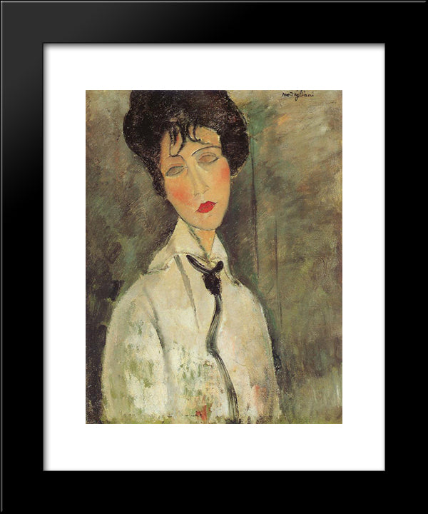 Woman With A Black Tie 20x24 Black Modern Wood Framed Art Print Poster by Modigliani, Amedeo