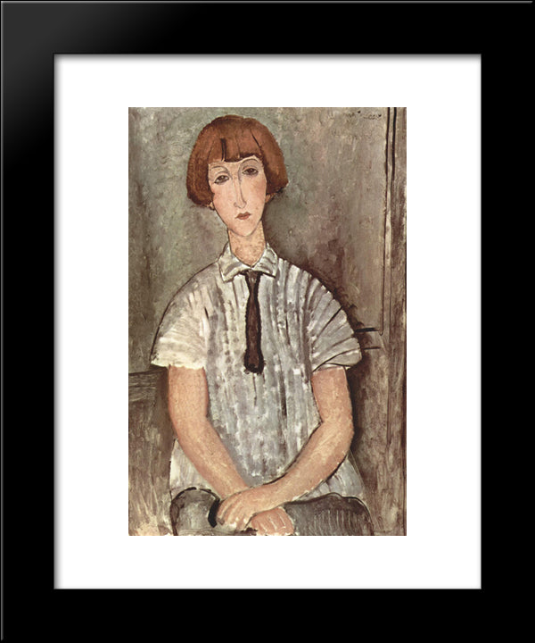 Young Girl In A Striped Shirt 20x24 Black Modern Wood Framed Art Print Poster by Modigliani, Amedeo