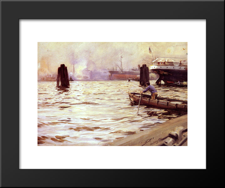 Hamburg Harbour 20x24 Black Modern Wood Framed Art Print Poster by Zorn, Anders