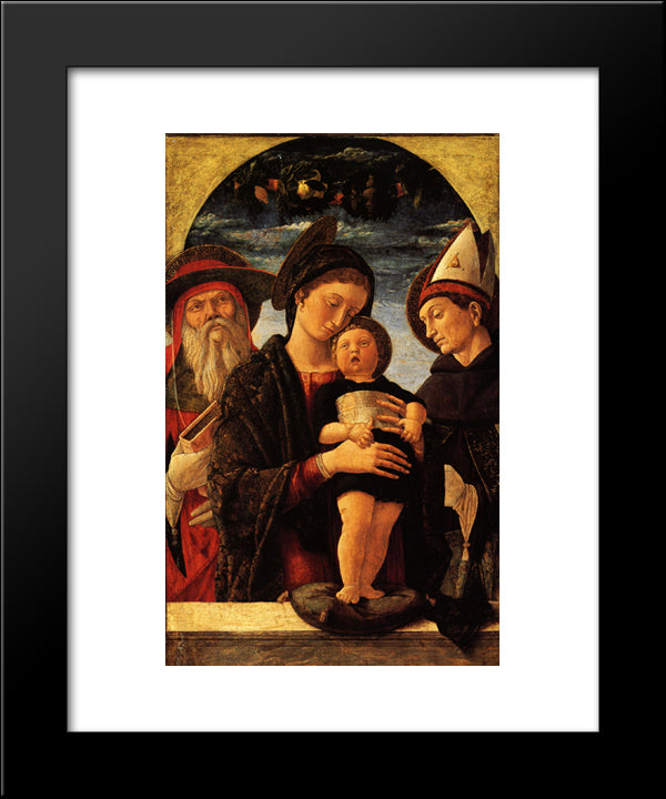 The Virgin And Child With Saint Jerome And Louis Of Toulouse 20x24 Black Modern Wood Framed Art Print Poster by Mantegna, Andrea