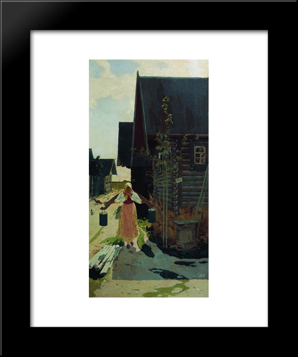 In The Village. Girl With A Bucket 20x24 Black Modern Wood Framed Art Print Poster by Ryabushkin, Andrei