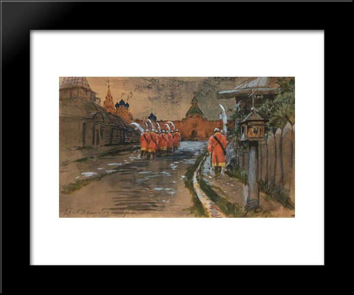 Strelets Patrol At Ilyinskie Gates In The Old Moscow 20x24 Black Modern Wood Framed Art Print Poster by Ryabushkin, Andrei