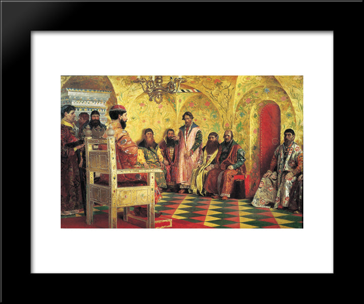 Tzar Mikhail Fedorovich Holding Council With The Boyars In His Royal Chamber 20x24 Black Modern Wood Framed Art Print Poster by Ryabushkin, Andrei