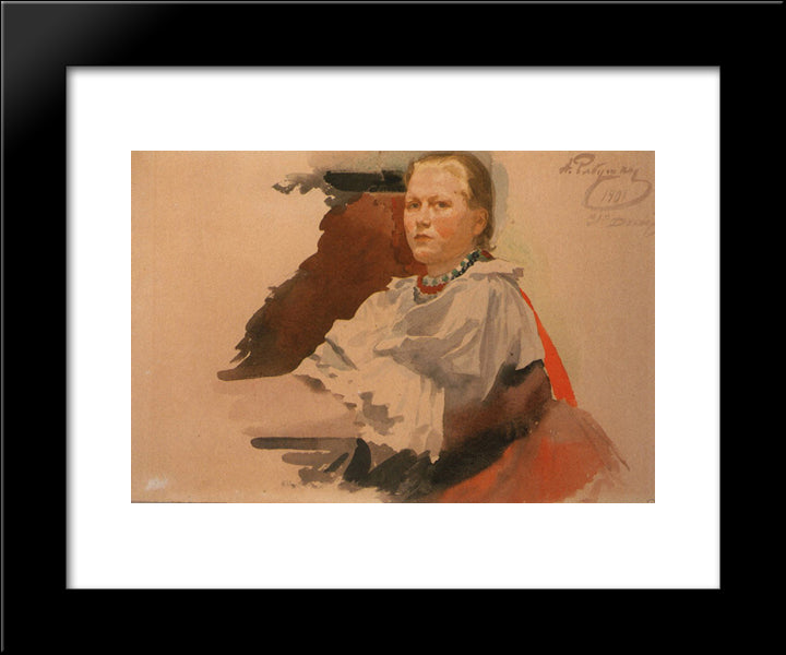 Woman In Novgorod Peasant Dress 20x24 Black Modern Wood Framed Art Print Poster by Ryabushkin, Andrei