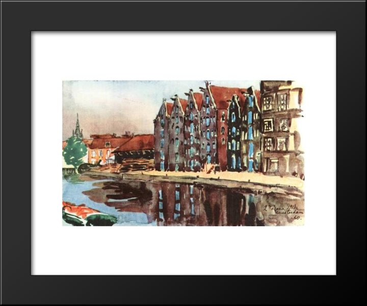 Amsterdam. The Old Warehouses. 20x24 Black Modern Wood Framed Art Print Poster by Ostroumova Lebedeva, Anna