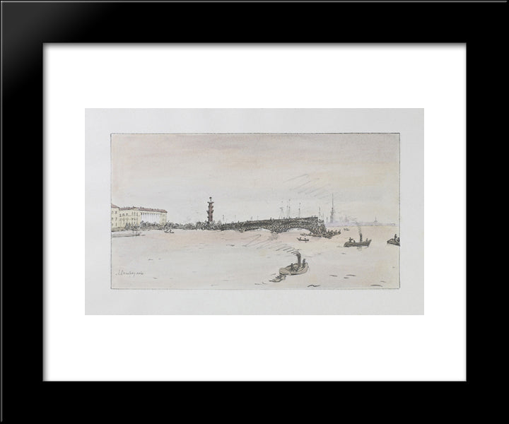 Construction Of The Palace Bridge 20x24 Black Modern Wood Framed Art Print Poster by Ostroumova Lebedeva, Anna