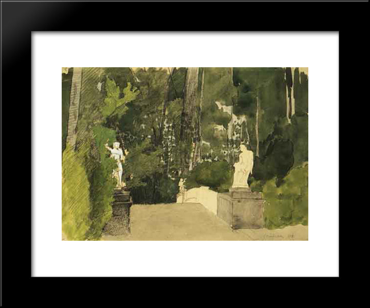 Petersburg. Bridge With Centaurs. 20x24 Black Modern Wood Framed Art Print Poster by Ostroumova Lebedeva, Anna