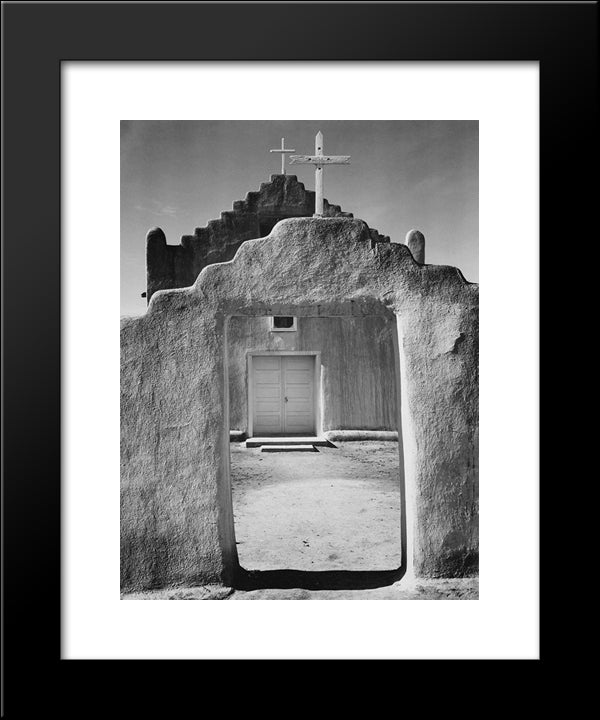 Church, Taos Pueblo 20x24 Black Modern Wood Framed Art Print Poster by Adams, Ansel