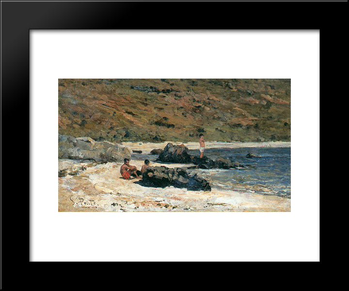 Recanto De Praia 20x24 Black Modern Wood Framed Art Print Poster by Silva Porto, Antonio da
