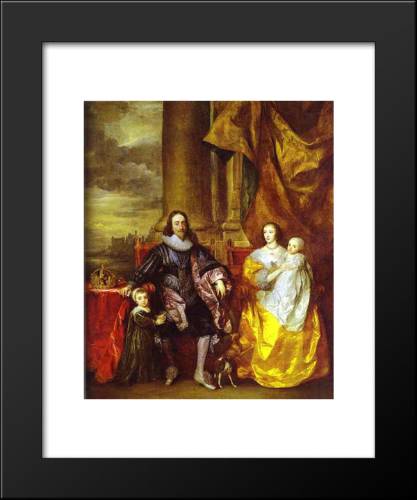 Charles I And Queen Henrietta Maria With Charles, Prince Of Wales And Princess Mary 20x24 Black Modern Wood Framed Art Print Poster by van Dyck, Anthony