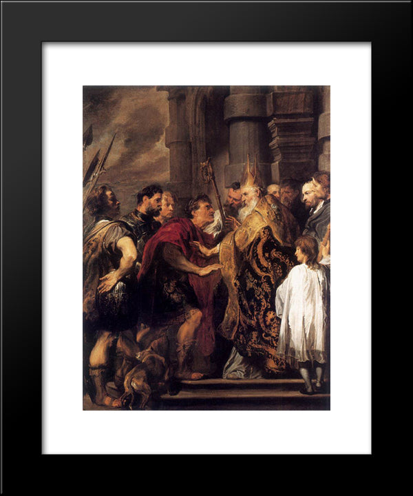 Emperor Theodosius Forbidden By St Ambrose To Enter Milan Cathedral 20x24 Black Modern Wood Framed Art Print Poster by van Dyck, Anthony