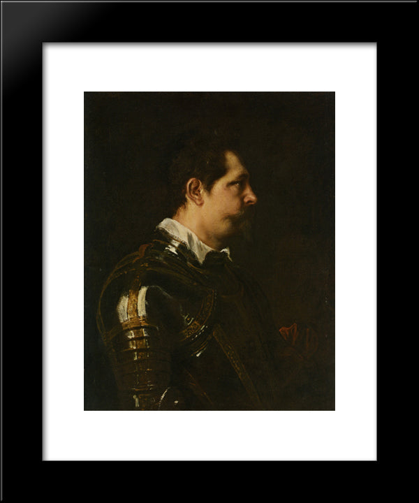 Portrait Of A Military Commander Bust Length In Profile In Damascened Armour With White Colland Red Sash 20x24 Black Modern Wood Framed Art Print Poster by van Dyck, Anthony