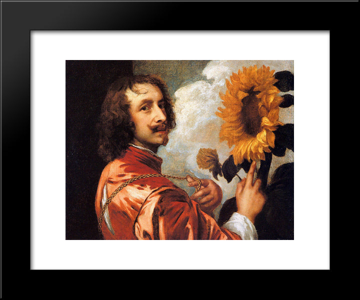 Self Portrait With A Sunflower 20x24 Black Modern Wood Framed Art Print Poster by van Dyck, Anthony