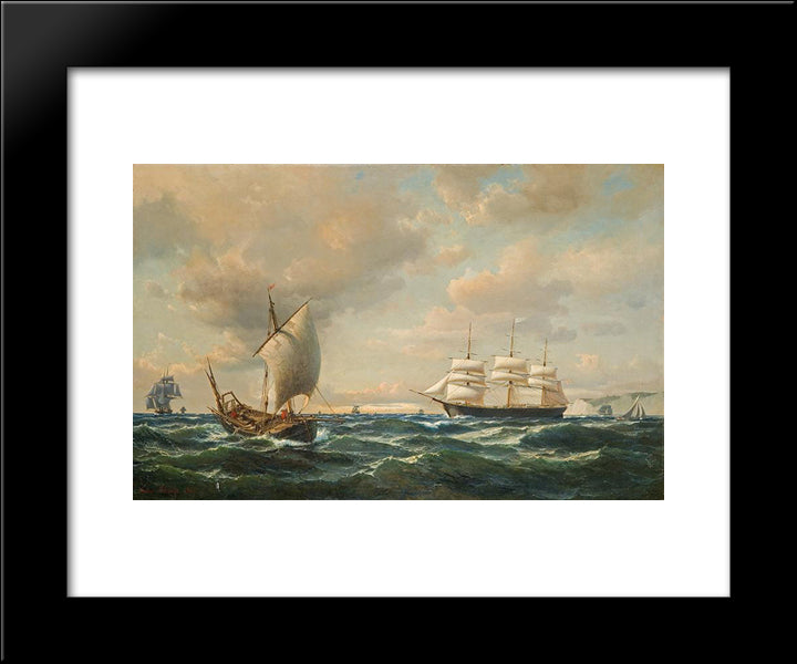 Sailing Off The English Coast 20x24 Black Modern Wood Framed Art Print Poster by Melbye, Anton