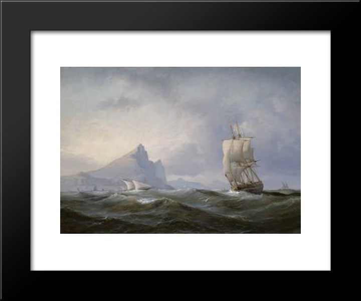 Sailing Ship Off Gibraltar 20x24 Black Modern Wood Framed Art Print Poster by Melbye, Anton