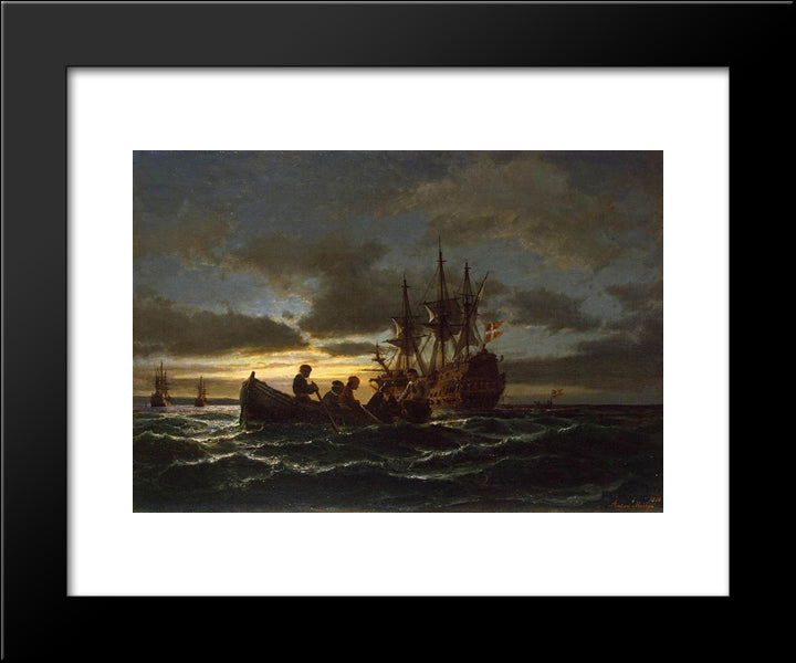 Sea At Night 20x24 Black Modern Wood Framed Art Print Poster by Melbye, Anton
