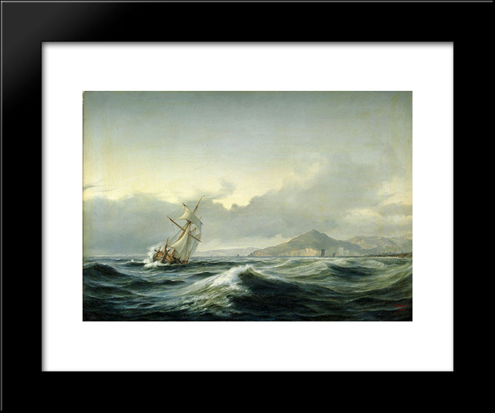 Seascape With Sailing Ship In Rough Sea 20x24 Black Modern Wood Framed Art Print Poster by Melbye, Anton