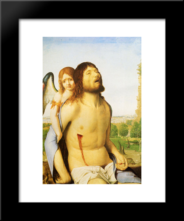 The Dead Christ Supported By An Angel 20x24 Black Modern Wood Framed Art Print Poster by Messina, Antonello da