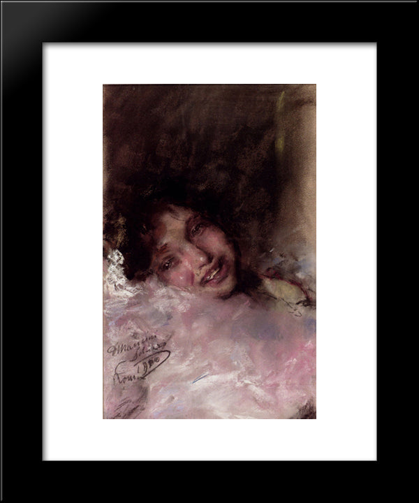 A Young Girl Laughing 20x24 Black Modern Wood Framed Art Print Poster by Mancini, Antonio