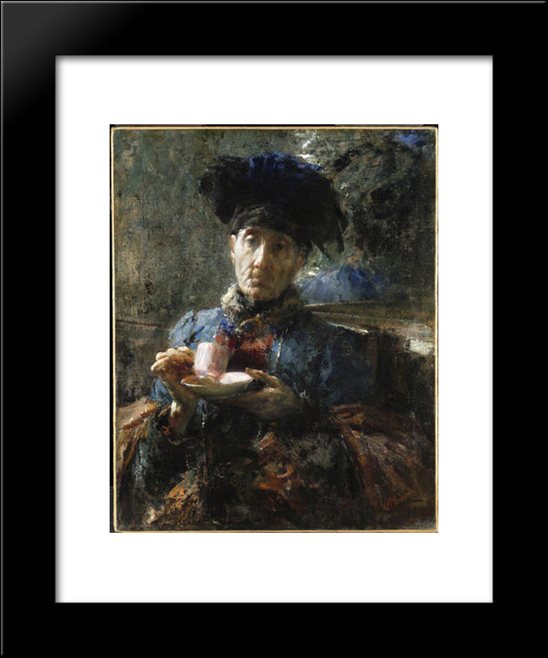 Old Woman Drinking Tea 20x24 Black Modern Wood Framed Art Print Poster by Mancini, Antonio
