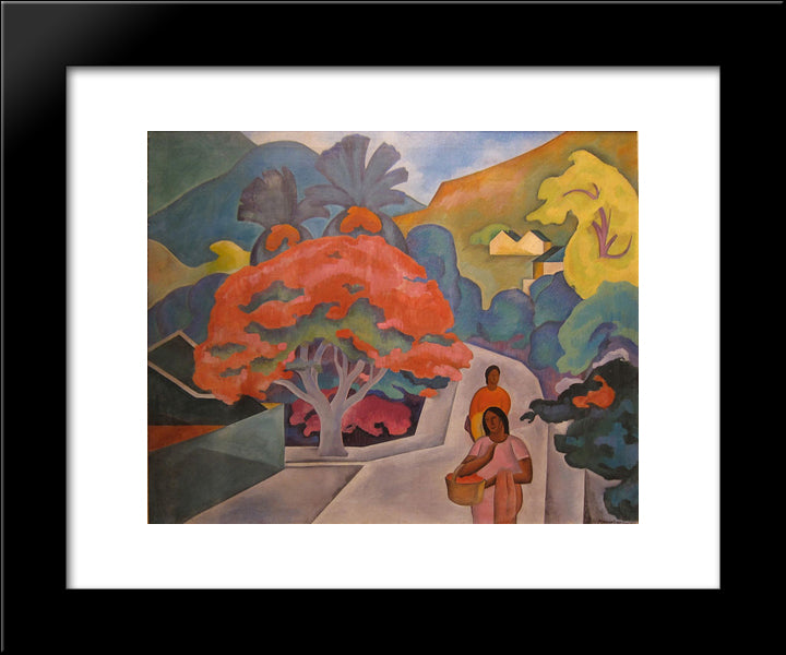 Coral Tree By Black Point, Honolulu, O'Ahu 20x24 Black Modern Wood Framed Art Print Poster by Manookian, Arman