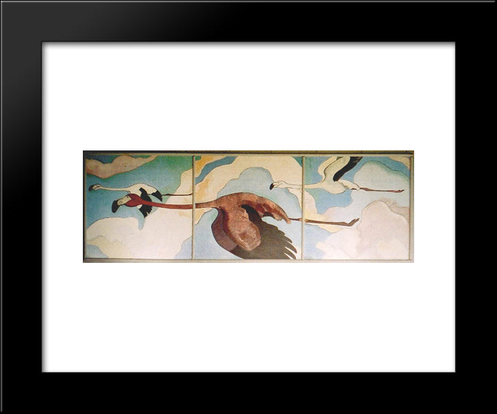 Flamingos In Flight 20x24 Black Modern Wood Framed Art Print Poster by Manookian, Arman
