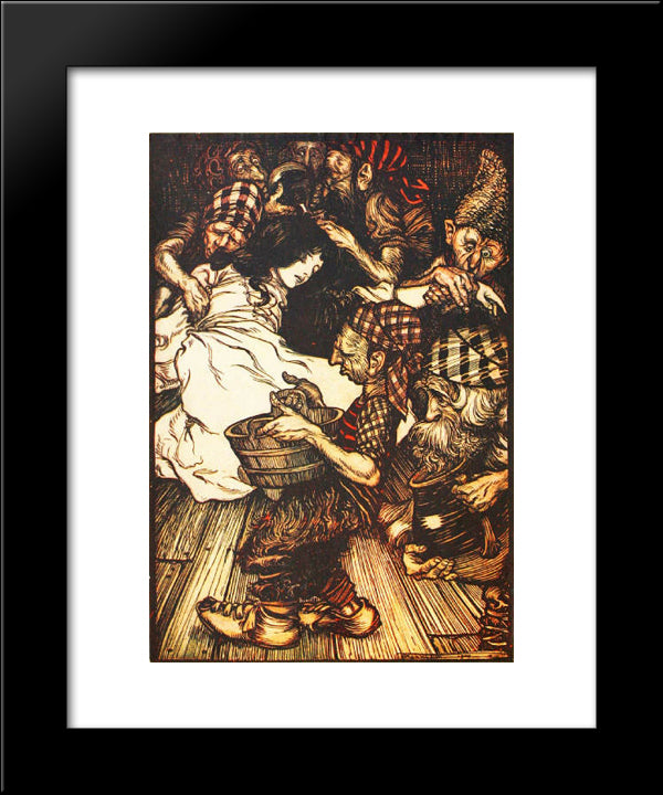 The Dwarfs, When They Came In The Evening, Found Snowdrop Lying On The Ground 20x24 Black Modern Wood Framed Art Print Poster by Rackham, Arthur