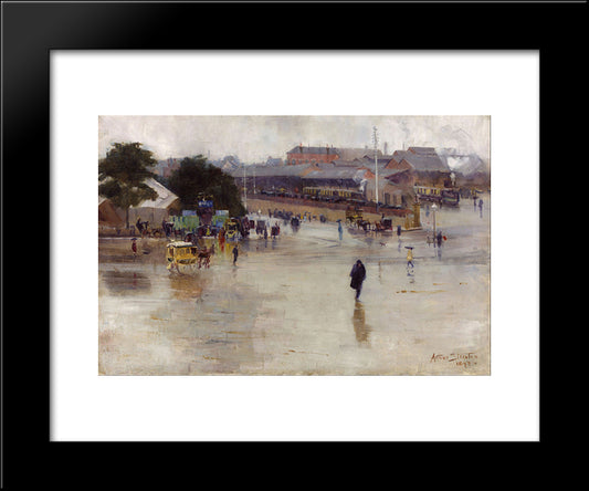 The Railway Station, Redfern 20x24 Black Modern Wood Framed Art Print Poster by Streeton, Arthur