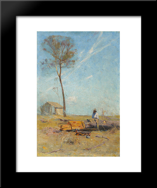 The Selector'S Hut (Whelan On The Log) 20x24 Black Modern Wood Framed Art Print Poster by Streeton, Arthur