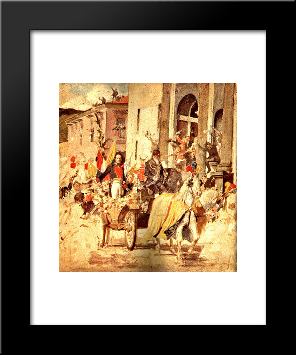 Llegada De El Libertador Al Templo De San Francisco 20x24 Black Modern Wood Framed Art Print Poster by Michelena, Arturo