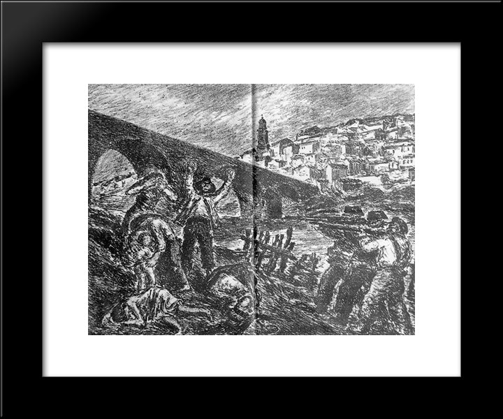 War Scene 20x24 Black Modern Wood Framed Art Print Poster by Souto, Arturo