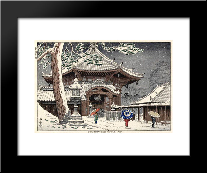 Snow At Nan - Endo Temple, Nara 20x24 Black Modern Wood Framed Art Print Poster by Takeji, Asano