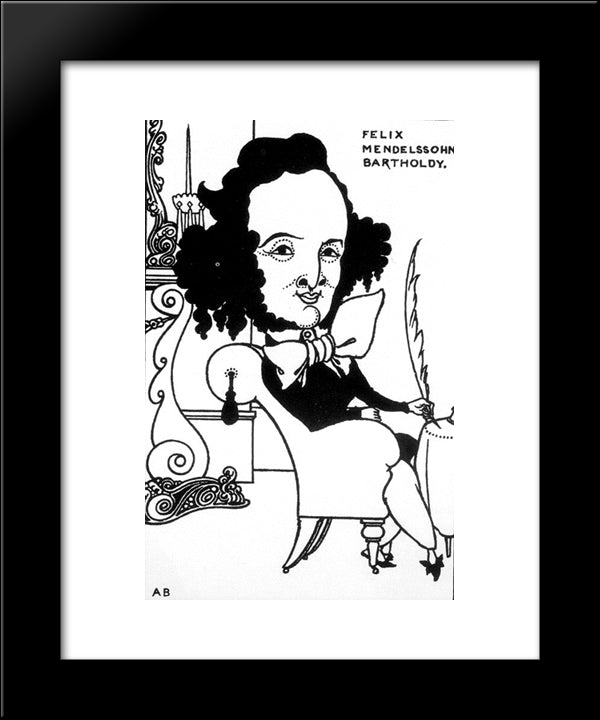 Caricature Of Felix Mendelssohn 20x24 Black Modern Wood Framed Art Print Poster by Beardsley, Aubrey