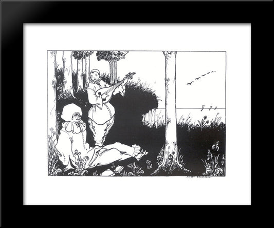 Design For End Paper Of 'Pierrot' 20x24 Black Modern Wood Framed Art Print Poster by Beardsley, Aubrey