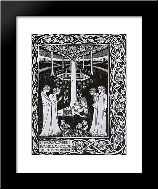 How Four Queens Found Launcelot Sleeping 20x24 Black Modern Wood Framed Art Print Poster by Beardsley, Aubrey