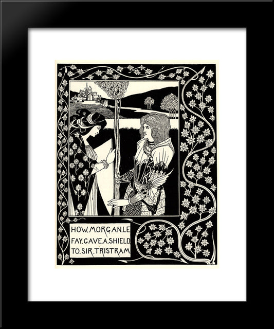 How Morgan Le Fay Gave A Shield To Sir Tristram 20x24 Black Modern Wood Framed Art Print Poster by Beardsley, Aubrey