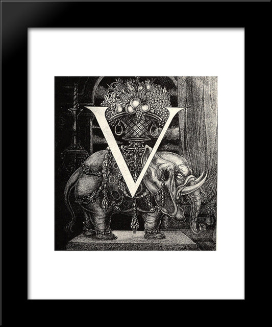 Initial Letter 'V' To Volpone 20x24 Black Modern Wood Framed Art Print Poster by Beardsley, Aubrey