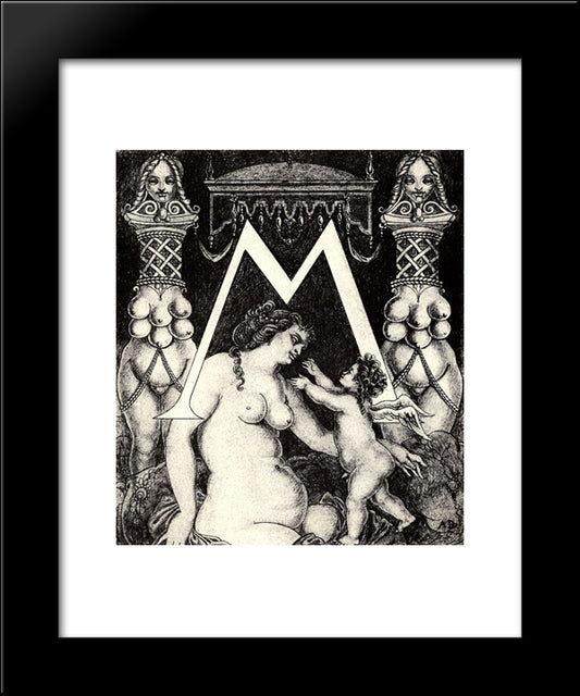 Initial M For Ben Jonson His Valpone 20x24 Black Modern Wood Framed Art Print Poster by Beardsley, Aubrey