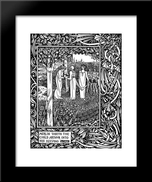Merlin Taketh The Child Arthur Into His Keeping 20x24 Black Modern Wood Framed Art Print Poster by Beardsley, Aubrey