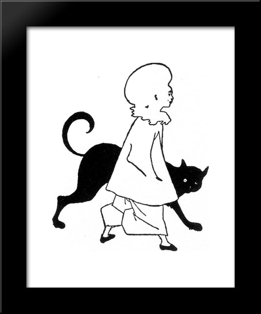 Pierrot And Cat, From St. Paul'S 20x24 Black Modern Wood Framed Art Print Poster by Beardsley, Aubrey