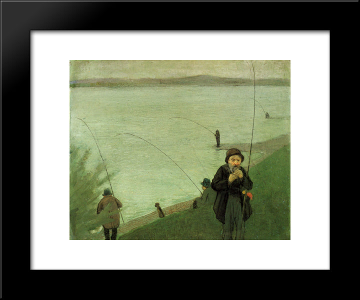 Anglers On The Rhine 20x24 Black Modern Wood Framed Art Print Poster by Macke, August