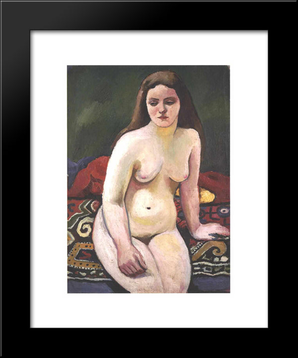 Female Nude At A Knited Carpet 20x24 Black Modern Wood Framed Art Print Poster by Macke, August