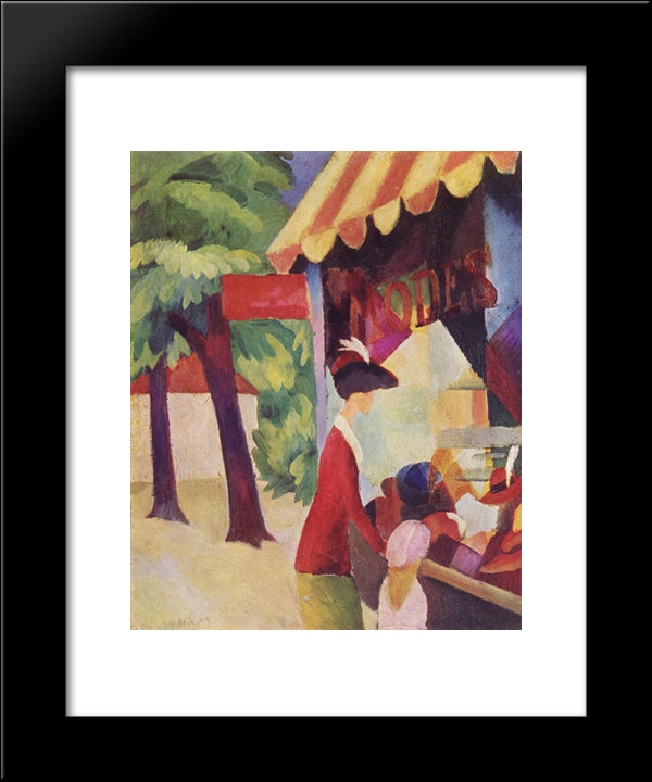 In Front Of The Hat Shop (Woman With Red Jacket And Child) 20x24 Black Modern Wood Framed Art Print Poster by Macke, August